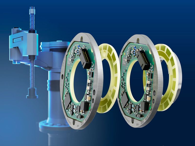 Den induktiven Drehgeber KBI 1300 (Multiturn) hat Heidenhain speziell für kompakte Motoren in Robotern und weiteren Applikationen entwickelt. 