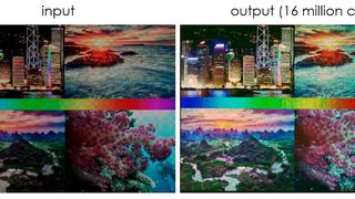 Links: Das originale digitale Bild (in Standard 24 bit Farbtiefe). Rechts: Das von den Autor*innen in DNA Format "photokopierte" Bild. (Bild: Links: C: cblee, Trey Ratcliff, stewartbaird and NOAA Ocean Exploration & Research, Rechts: C: Tadija Kekic and Jory Lietard)