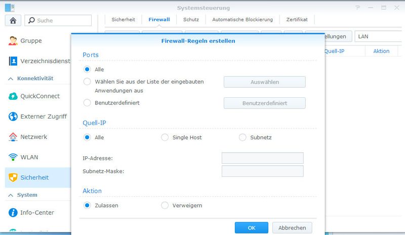 Die Firewall-Funktionen in DSM 5.0. (Bild: VBM)