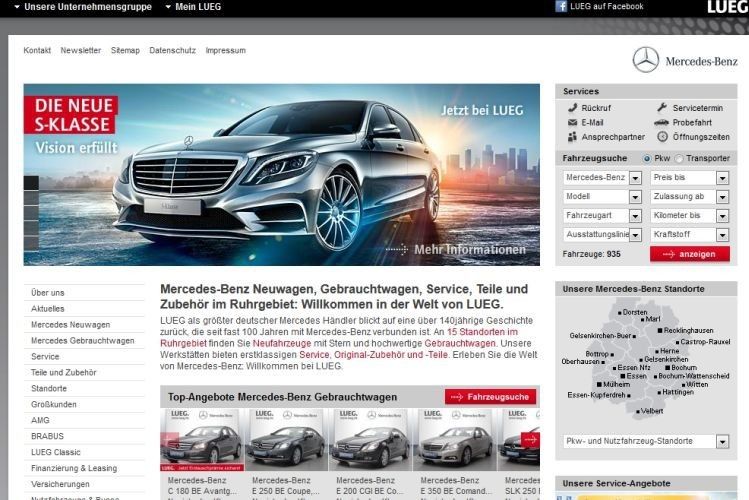 Auf www.lueg.de vereint die Unternehmensgruppe mehrere Standorte und Marken. (Bild: Screenshot)