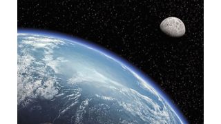 Blick auf den Mond mit der Erde im Vordergrund: Neue Messungen unterstützen die Theorie, dass es sich beim Mond um herausgeschleudertes Material des Erdmantels handelt. (Bild: NASA Goddard Space Flight Center)