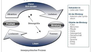 Die Grafik zeigt, wie der Prozess des Sich-Lösens verläuft und dass Menschen zumeist erst wieder eine neue Bindung eingehen können, wenn die alte „verdaut“ ist.  (Bild: Verfasser)