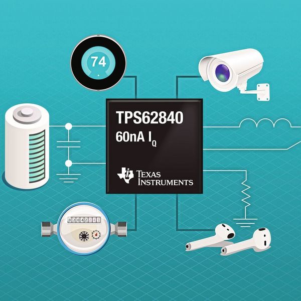Der DC/DC-Wandler TPS62840 von Texas Instruments hat eine Ruhestromaufnahme von 60 nA. (Texas Instruments)