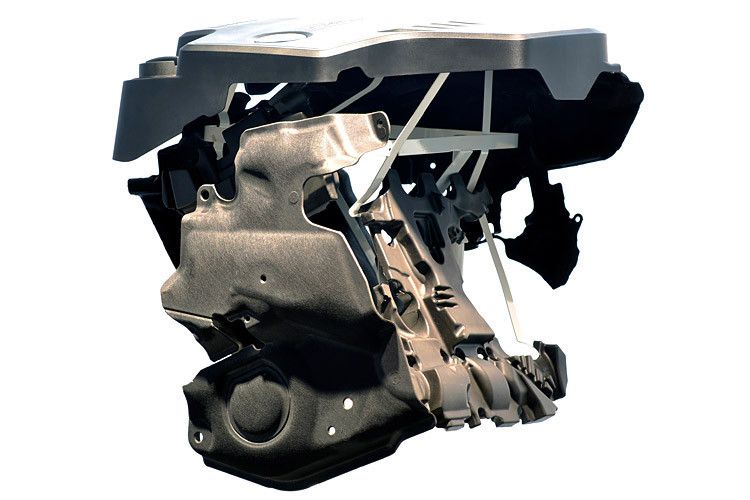 Beispiel einer Wärme- und Geräuschdämmung an einem Dreizylindermotor. (Foto: BMW)
