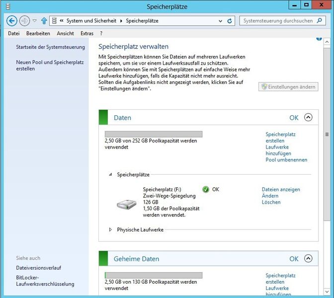 Windows 8 und Windows Server 2012 können Physische Datenträger zu Pools zusammenfassen. (Archiv: Vogel Business Media)