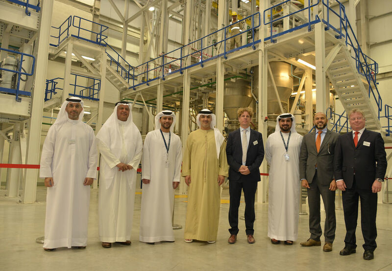 From left to right: Mohamed Al Muhairi (Chairman of the Board of Polysys Industries), Hamdan Al Hamdan (Pan Gulf Holding Board Member), Captain Mohamed Al Shamisi (CEO ADPC and Chairman of Kizad), Rashid Al Shamsi (Chairman of GPCA),Hans Daniels (General Manager of PAT Middle East), Mana al Mulla (acting Executive Vice President of Kizad), Sameer Dabbas (CEO of Hadeed Emirates Contracting), Peter Schmitt-Freise (Global Business Manager OPS of Songwon). (Picture: Songwon Industrial)