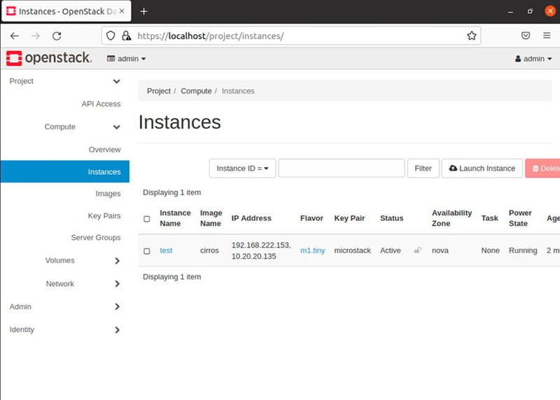 Verwalten der Instanzen von OpenStack im Dashboard. (Bild: Joos)