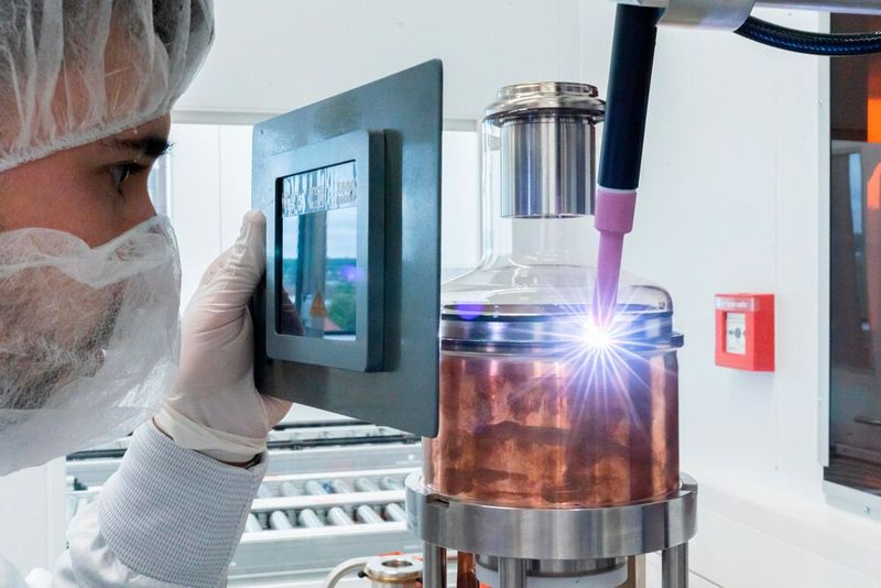 Schweißen von Metall-Glas-Röntgenröhren unter Reinraumbedingungen. (Bild: Siemens Healthineers)