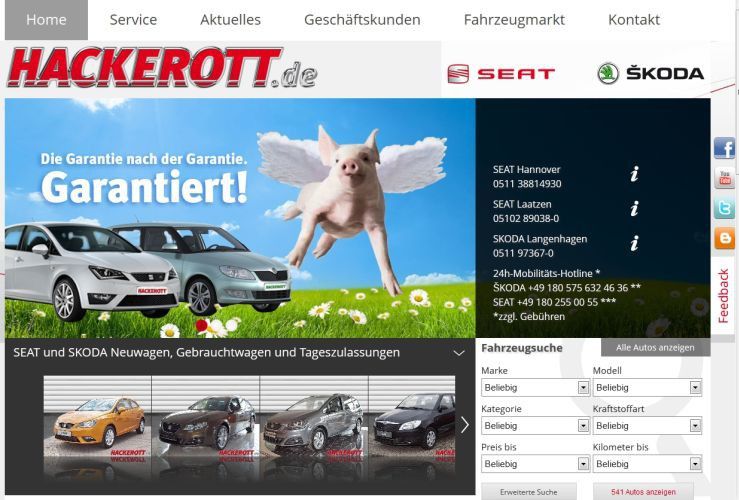 Die Interneseite www.hackerott.de vereint die Marken Seat und Skoda. (Foto: Archiv)