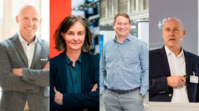 Andreas Keller, Kerstin Hochmüller, Gottfried Sihler und Sven Hofmann (v. l.) disktutieren beim Industrial Benchmark Summit am 29. Oktober die Frage, wie sich deutsche Mittelständer aus der Industrie zukunftsfähig aufstellen können. (Bild: Südkon Kern Gmbh, Marantec GmbH, Foto Christiane, Falkensteg Holding GmbH & Co. KG 
)
