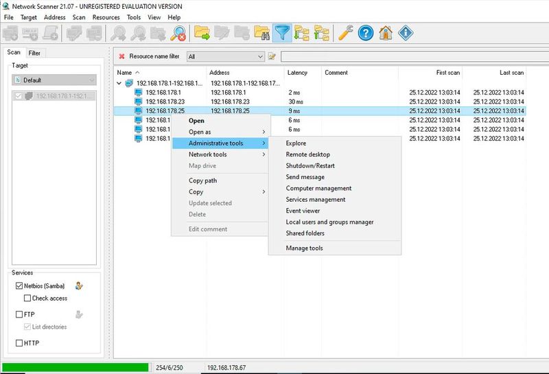 Über das Kontextemenü von Netzwerkgeräten zeigt LizardSystems Network Scanner verschiedene Werkzeuge und Tools an. (Bild: Joos - LizardSystems)