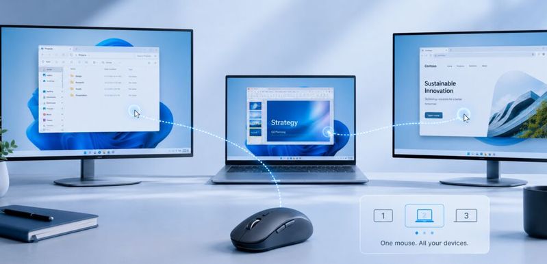Mithilfe von „Mouse without Borders“ aus den „Powertoys“ kann eine Tastatur und Maus  bis zu vier „Windows“-Rechner mit gemeinsamer Zwischenablage bedienen. (Bild:  Thomas Joos)