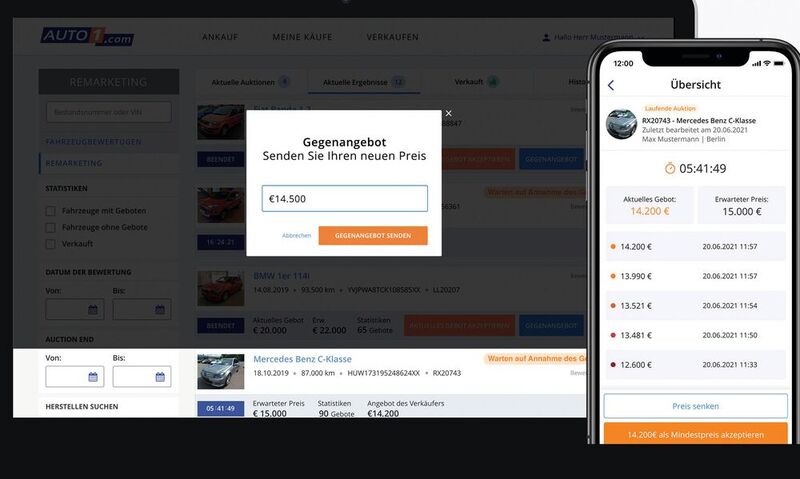 Nach der Auktion kommt die Verhandlung: Auto1.com hat einen digitalen Verhandlungskanal für Einlieferer und Höchstbietende geöfffnet.(Bild:  Auto1.com)
