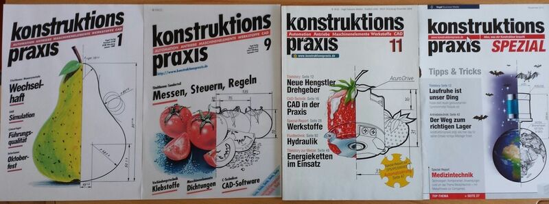 Von 1990 bis heute: Konstruktionspraxis-Titelseiten – die Ungewöhnlichen. (Bild: Höltkemeier)