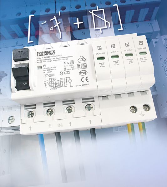 Bild 1: Eine Kombination aus Überspannungs-Schutzeinrichtung und Fehlerstrom-Schutzschalter erhöht die Verfügbarkeit einer Anlage. (Bild: Phoenix Contact)