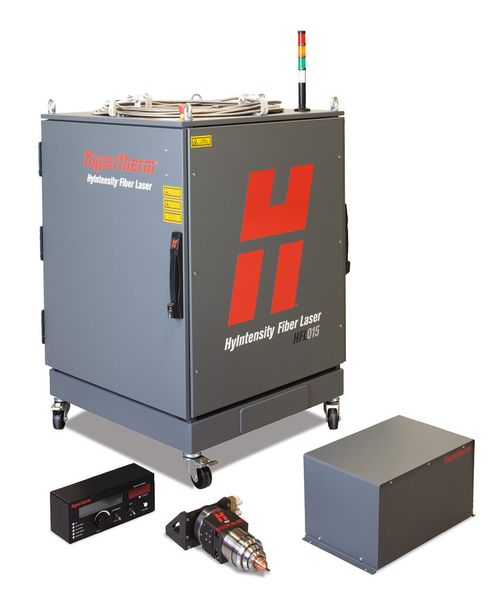 Bild 2: Das Hyintensity-Fiber-Laser-HFL015-System umfasst die Stromquelle, den Schneidkopf, die Gasversorgung, die Bedienerkonsole, die Bewegungssteuerungen sowie die Software. (Bild: Hypertherm)