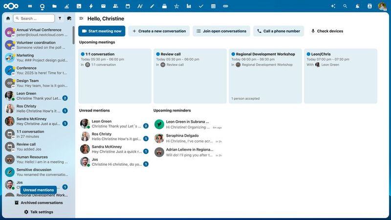 Ein neues Dashboard bietet in der auf dem Nextcloud Summit in München vorgestellten Version einen Überblick über bevorstehende Meetings und weitere Aufgaben.   (Bild: Nextcloud)