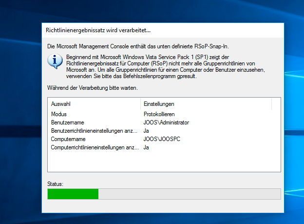 Um zu überprüfen, ob ein Windows 10-Rechner an WSUS erfolgreich angebunden wurde, und die Einstellungen in den Gruppenrichtlinien funktionieren, reicht das Ausführen von rsop.msc als Administrator auf dem Rechner. Die Einstellungen für die Gruppenrichtlinien müssen jetzt angezeigt werden. (Thomas Joos)