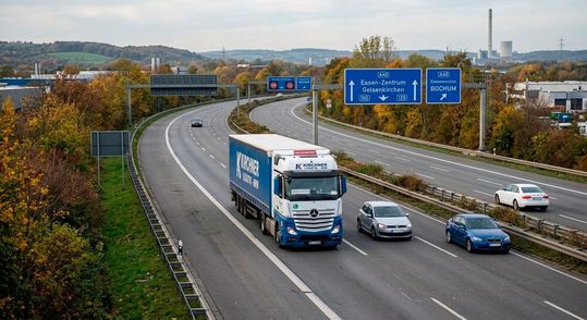 Vom Schiff auf die Straße! Die temporäre Aufhebung des Lkw-Fahrverbots an Sonn- und Feiertagen hat die Politik nun für einige Wochen außer Kraft gesetzt, damit die Lieferketten aufgrund des anhaltenden Niedrigwassers in den Flüssen nicht zerreißen ...(Bild:  KI-generiert)