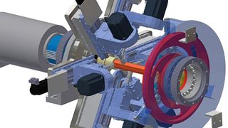 Dieses Abisolierungsautomat für Kabel arbeitet nach der CV-Linie. Sechs Fräsköpfe rotieren um das das Kabelinnere und entfernen Polymermaterial. (PKJ)