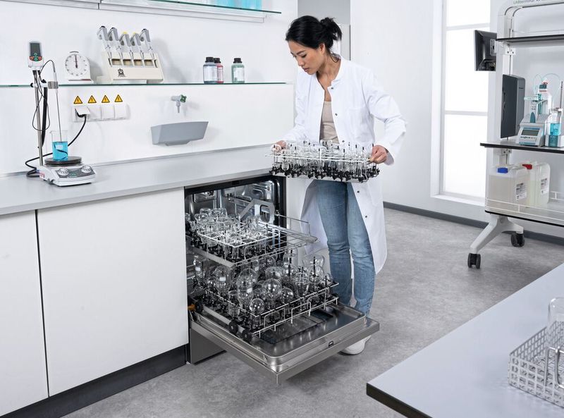 Die Beladungsträger aus dem bewährten System EasyLoad lassen sich auch in den neuen Laborspülern einsetzen – sodass Spülgut leicht und automatisch korrekt positioniert wird. (Bild: Miele)