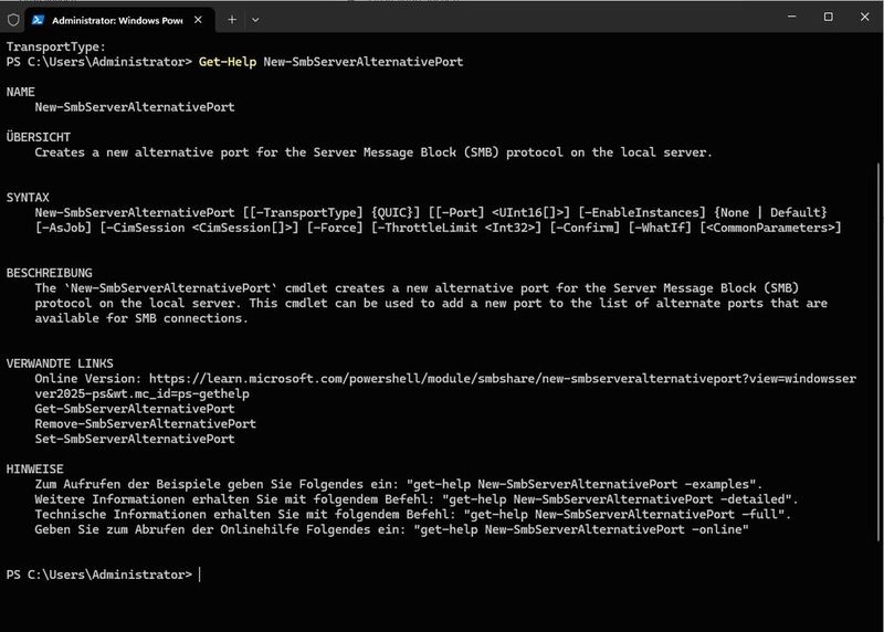 Der Port für den Zugriff vom SMB über QUIC lässt sich in Zukunft flexibel ändern. (Bild: Thomas Joos)