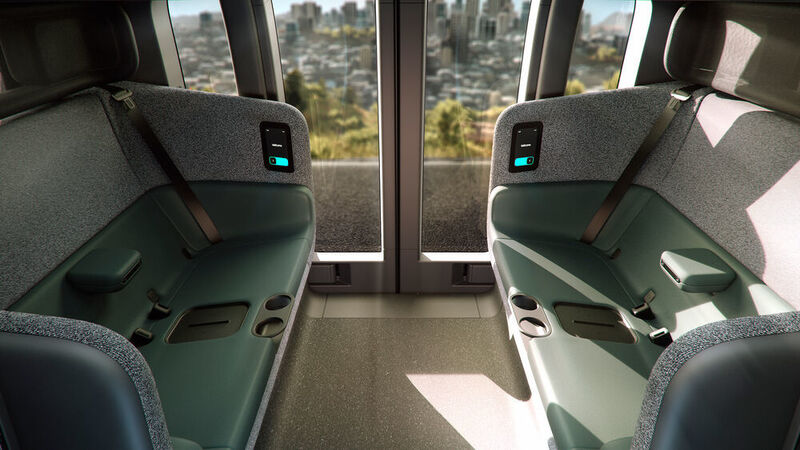 Der Innenraum: Die Passagiere sitzen sich auf Zweierbänken gegenüber. (Zoox)