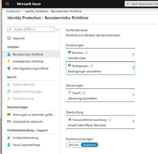 Erstellen für Richtlinien bei Azure Identity Protection, parallel zu den Richtlinien von Conditional Access. (Joos)