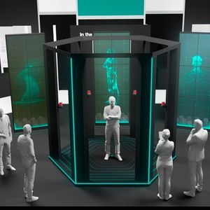 Sechs LiDARSensoren der Baureihe R2000 scannen den Messebesucher von Kopf bis Fuß. Mit den daraus entstandenen 3D-Daten wird sofort mit dem eigenen Abbild ein individualisiertes Messemagazin produziert, das der Besucher direkt mit nach Hause nehmen konnte. 