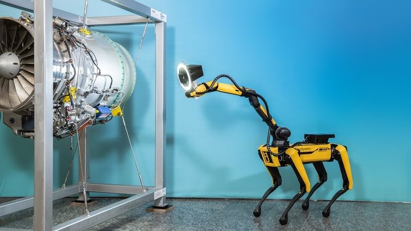 Forschende haben den mobilen 3D-Handscanner goSCOUT3D mit einem Roboterhund kombiniert.(Bild:  Fraunhofer IOF)