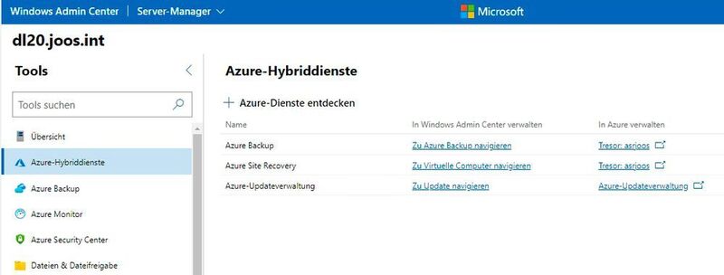 Verwalten der Azure-Hybriddienste im Windows Admin Center. (Microsoft / Joos)