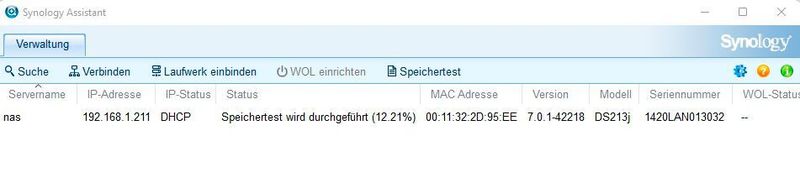 Das Synology-NAS testet seinen Speicher. (Joos/Synology (Screenshot))
