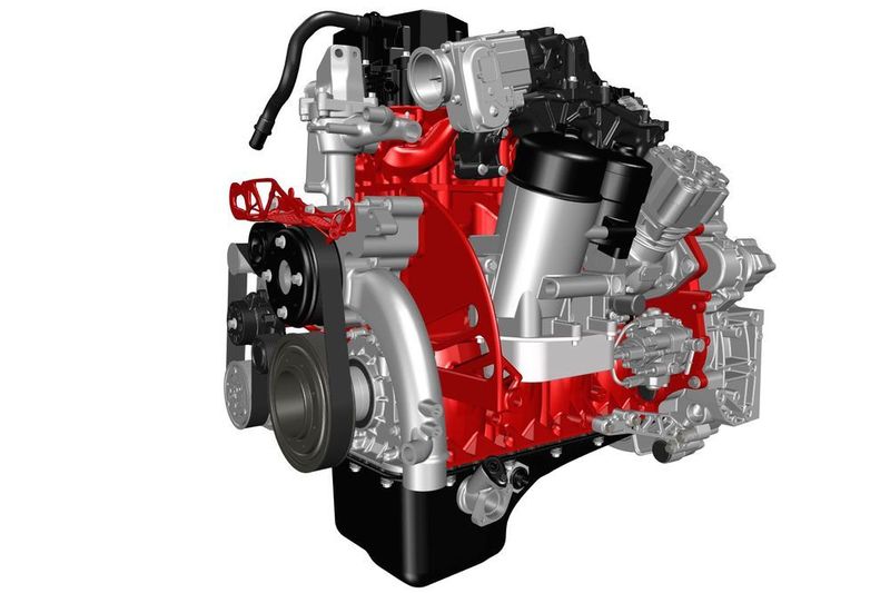 Mittels des 3D-Druck-Verfahrens könnten künftige Motoren deutlich leichter werden. Der bei Renault Trucks konzipierte Fünf-Liter-Dieselmotor spart 120 Kilogramm. Im Bild rot gefärbt sind Teile, die sich additiv fertigen lassen. (Renault Trucks)