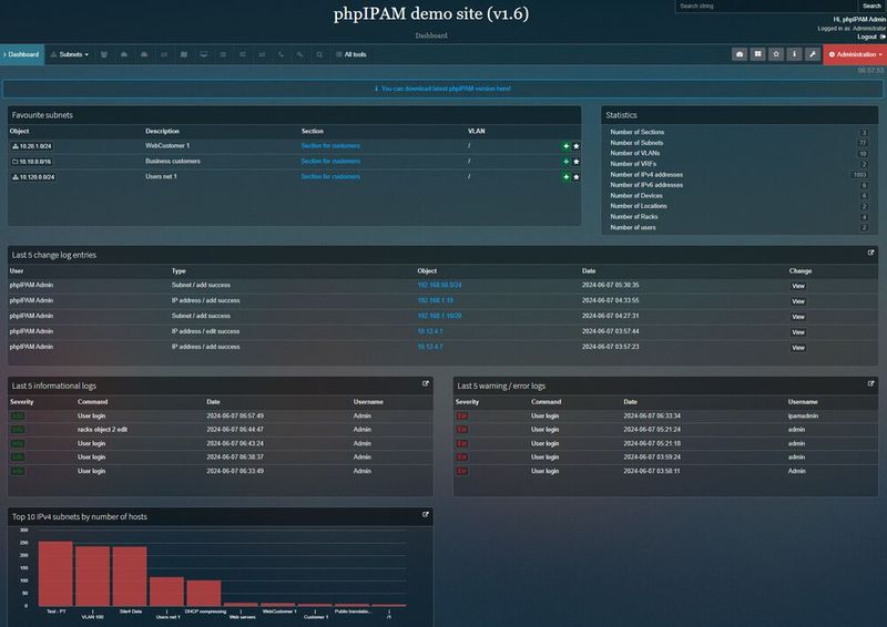 phpIPAM hilft beim Management von IP-Adressen im Netzwerk. (Bild: Joos - Miha Petkovsek / phpIPAM)