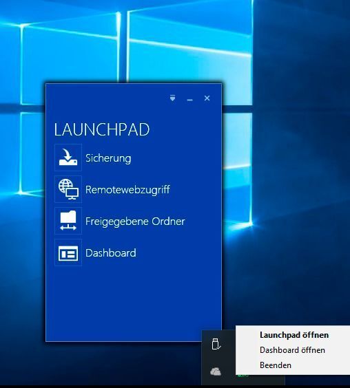 Der Windows Server 2016 Essentials-Agent stellt das Launchpad auf den Clientrechnern zur Verfügung. Dieses ermöglicht wiederum das Zugreifen auf die Freigaben und die Datensicherungen des Clients auf dem Server. (Joos / Microsoft)