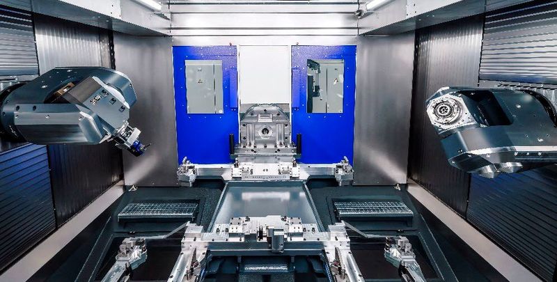 Benz Tooling 5-axis heads in a WH 10000 5-axis machining center from August Wenzler Maschinenbau, a company of the Heller Group. The fourth and fifth axes are housed in the 5-axis head, allowing both units to operate with a high degree of freedom of movement. (Source: Benz Tooling)