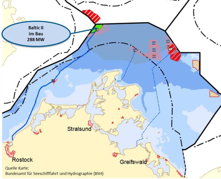 2013 im Bau befindliche Offshore-Windparks in der Ostsee. (Bild: VDMA)