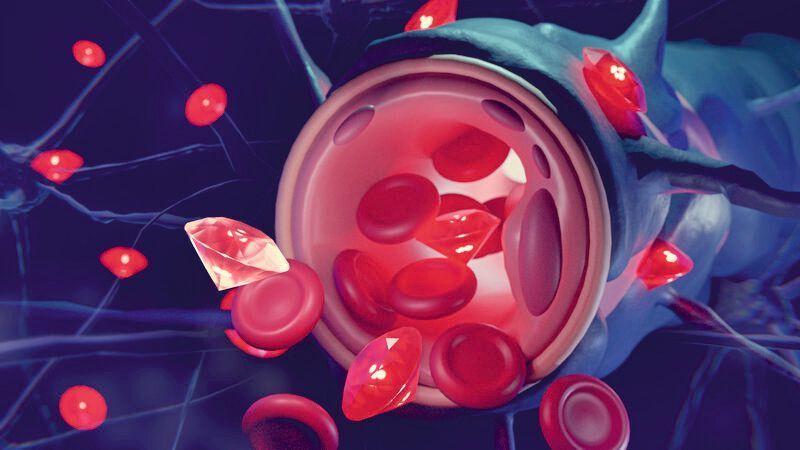 Mit Albumin beschichtete Nanodiamanten können die Blut-Hirn-Schranke überwinden und gezielt für Diagnose- und Therapiezwecke im Gehirn verwendet werden. (MPI-P / CC BY-SA)