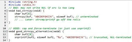Bild 3. Kaum wird die strncpy-Funktion für „sicher“ gehalten, werden nicht terminierte Strings ausgeliefert(Bild:  IAR Systems)