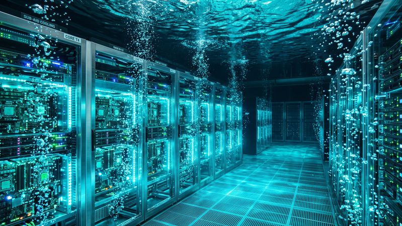 Eine zentrale Frage beim Konzept des Unterwasser-Rechenzentrum war es, wie sich die Serverschränke in abgeriegelten Kammern auf dem Meeresgrund kühlen lassen. (Symbolbild)(Bild:  © moneymoney – stock.adobe.com / KI-generiert)