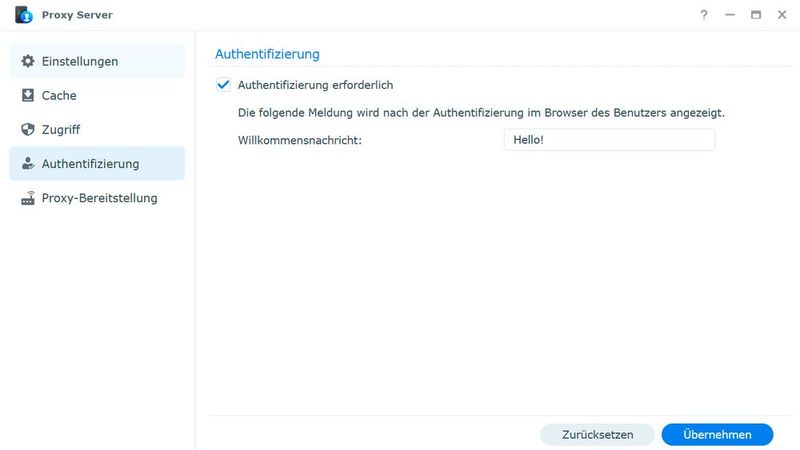 Aktivieren der Authentifizierung für den Proxy-Server auf dem Synology-NAS. (Bild: Joos)