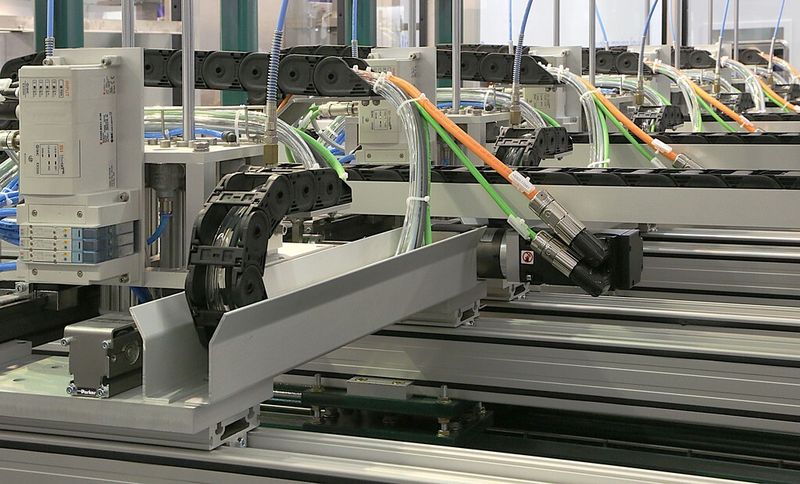 Lineare Antriebstechnik: HPLA- und LCB-Zahnriemenachsen von Parker Hannifin Sowohl zur Entnahme von „Falschflaschen“ als auch zum Einsetzen von Ersatzflaschen werden jeweils zwei Packtulpen pro Sortierstation hochdynamisch und präzise von Zahnriemenachsen in Längs- und Querrichtung bewegt. (Bild: Parker Hannifin)