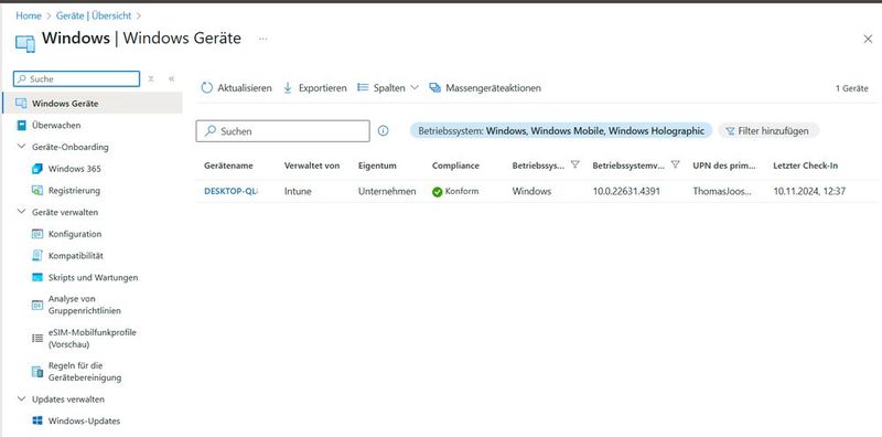 Verwalten der an Intune angebundenen Geräte im Intune Admin Center. (Bild: Joos)