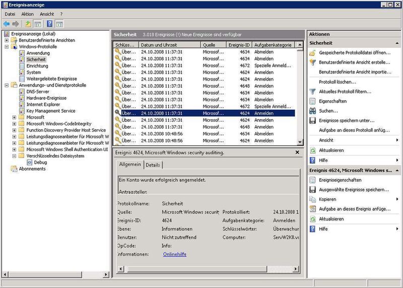 Konsole der Ereignisanzeige unter Windows Server 2008. (Archiv: Vogel Business Media)