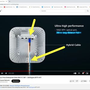 Der Huawei AirEngine 8771-X1T Wi-Fi-7-Enterprise-Class-Access-Point lässt sich per Kupfer-Ethernet und per Glasfaser mit maximal 10 Gigabit in das Firmen-LAN einbinden.(Bild:  Huawei)