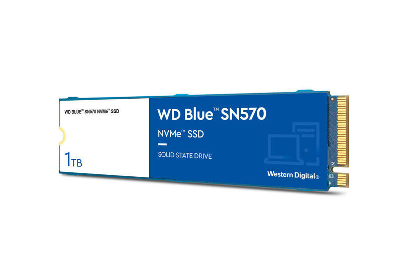 Die WD Blue SN570 ist eine NVMe-SSD mit PCI3-Gen3-Interface. Sie soll bei sequenziellen Lesezugriffen bis zu 3.500 MB/s schaffen.  (Western Digital)