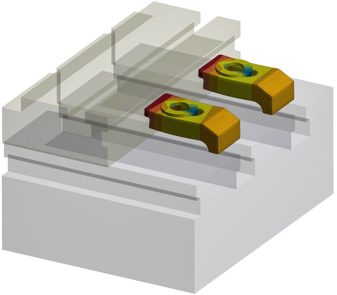 Montage der Grundplatte mit Spannpratzen - Simulation der Verformung (Hochschule Luzern / Hemo)