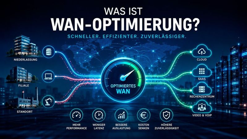 Mithilfe der WAN-Optimierung lassen sich Daten effizienter, schneller und zuverlässiger über ein Weitverkehrsnetz übertragen.(Bild:  ChatGPT / KI-generiert)