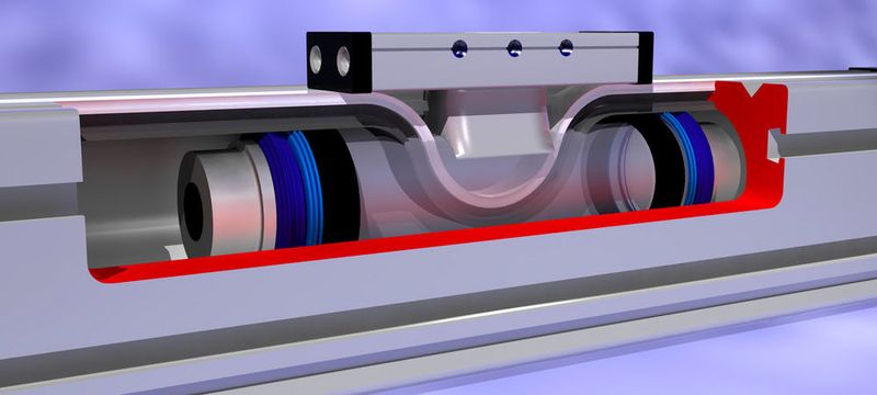 Kolbenstangenlose Zahnriemenzylinder mit einstellbarer Gleitführung fertigt AIRTEC in frei wählbaren Hublängen bis 4500 mm (airtec)
