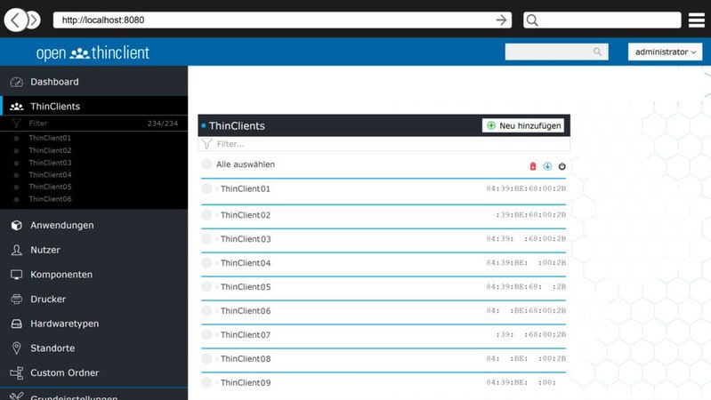 Dashboard der Thin-Client-Managementplattform Openthinclient zur zentralen Verwaltung von Endpoint-Geräten.(Bild:  Openthinclient)